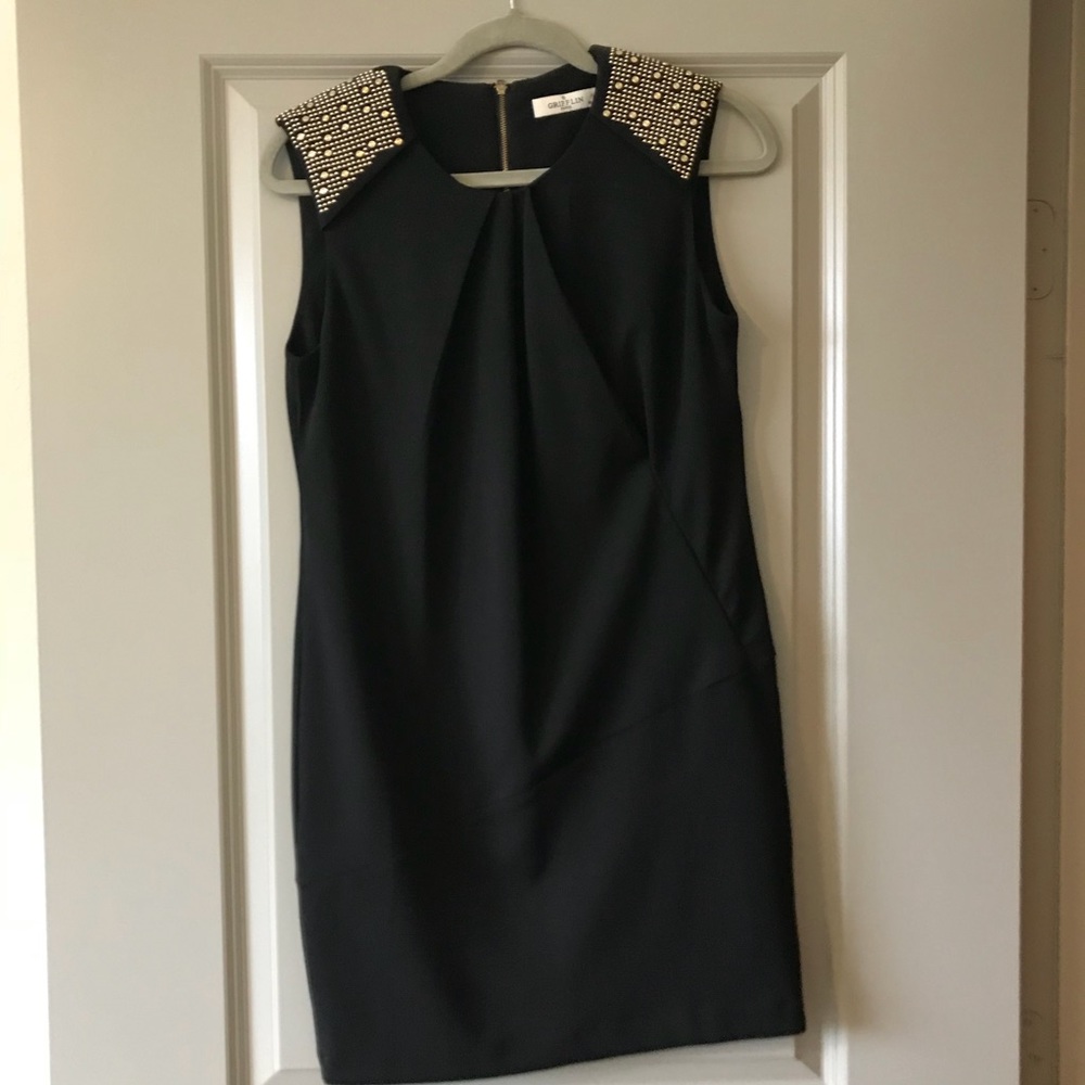 Black Dress with Gold Shoulder Details - Medium